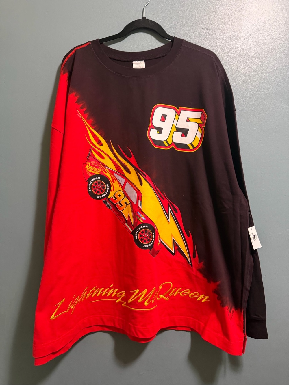 Disney Lightning McQueen DipDye Long Sleeve Shirt Unisex Size 3XL Black Red NEW